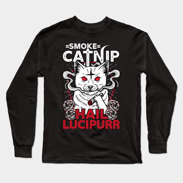 Smoke Catnip Hail Satan - Satanic Cat Symbols Gift Long Sleeve T-Shirt by biNutz